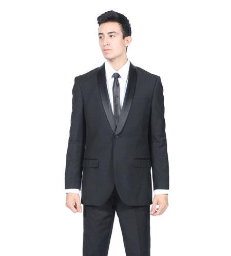 Mensusa Products Mens All Black Shawl Collar Slim Fit 2 Piece Tuxedo Suit