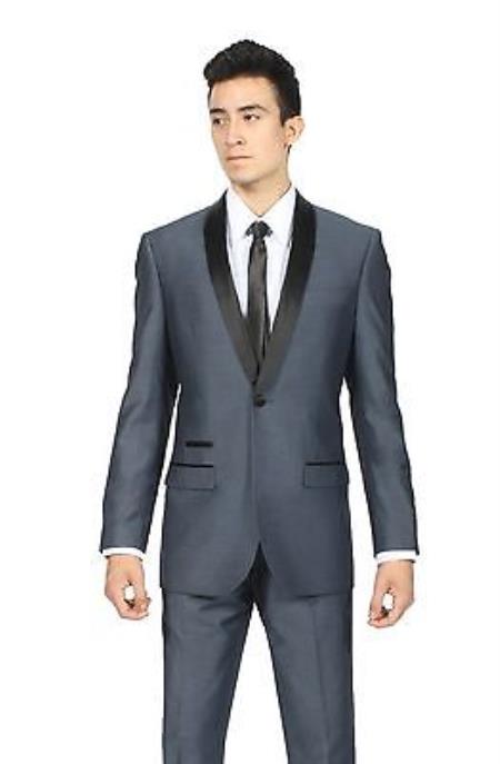 Mensusa Products Midnight Blue Shawl Collar Slim Fit 2 Piece Tuxedo Suit