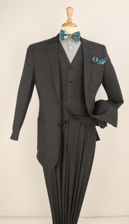 Mensusa Products Men's 3 Piece 1 Wool Suit Textured Solid Charcoal