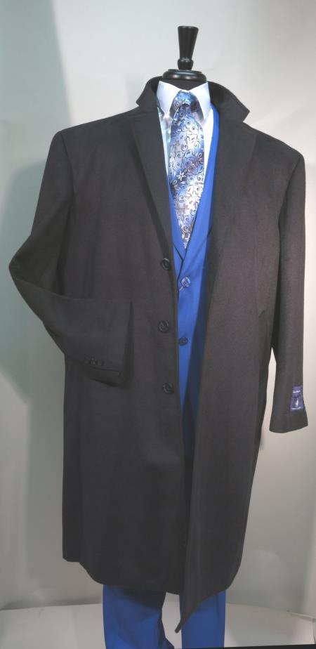 Mensusa Products Mens 3 Button Long Wool Blend Charcoal Color Full Length Overcoat