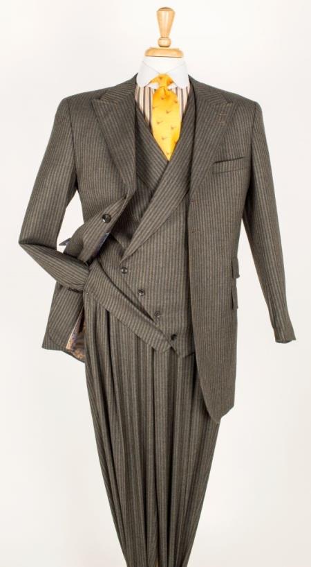 Mensusa Products Men's 3 Piece 1 Wool Fashion Suit Slanted Vest Brown Stripe