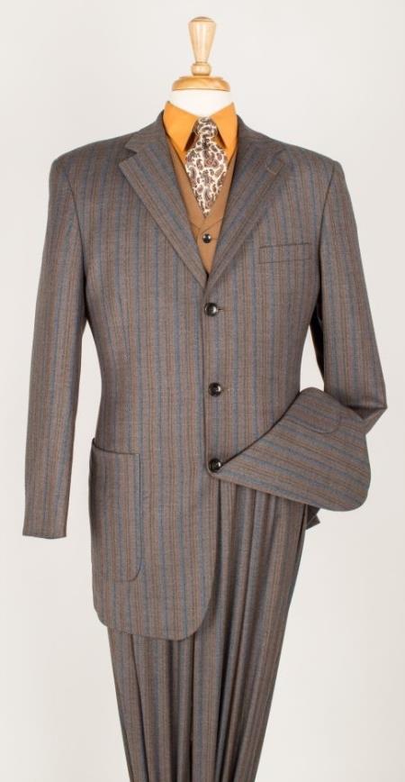 Mensusa Products Men's 3 Piece Wool Fashion Suit Two Tone Stripe