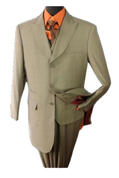 Mensusa Products Men's 3 Piece 1 Wool Fashion Suit Wide Peak Lapel Tan