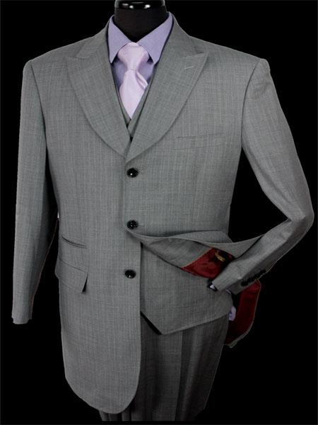 Mensusa Products Men's 3 Piece 1 Wool Fashion pin stripe patterned Suit Wide Peak Lapel Grey