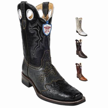 Mensusa Products Wild West Boots Ostrich Leg Wild Ranch Toe Black, White, Cognac, Brown