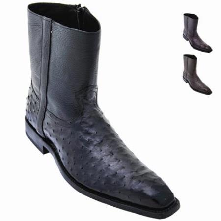 Mensusa Products Ostrich Quill Ankle Mens Boot Black