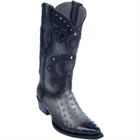 Mensusa Products Los Altos BootsMen's Ostrich Leg SnipToe Cowboy Boots Gray Faded