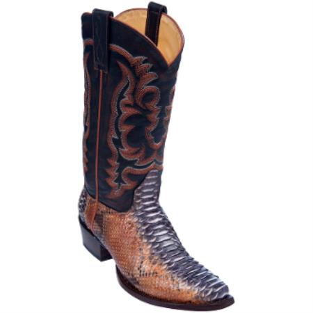 Mensusa Products Los Altos BootsMen's Python SnipToe Cowboy Boots Rustic Cognac
