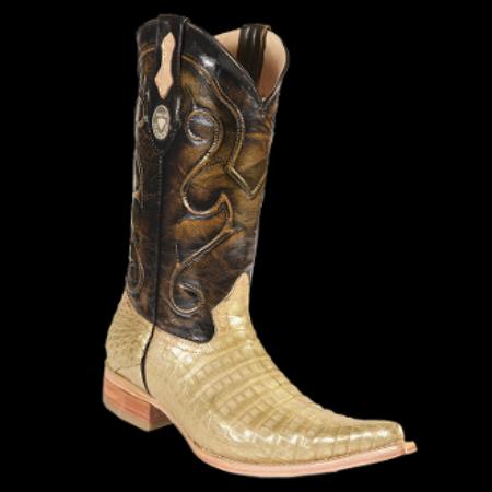 Mensusa Products White Diamonds BootsCrocodile Belly 3xToe Cowboy Boots Gold