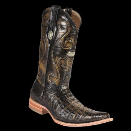 Mensusa Products White Diamonds BootsCrocodile Belly 3xToe Cowboy Boots Brown