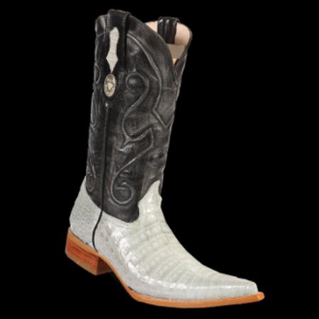 Mensusa Products White Diamonds BootsCrocodile Belly 3xToe Cowboy Boots Winterwhite Silver