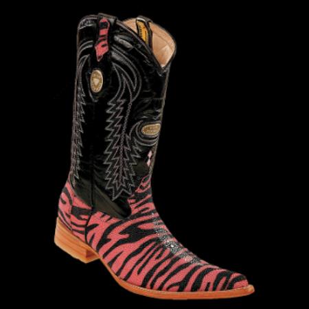 Mensusa Products White Diamonds BootsStingray W. Zebra Design 3xToe Cowboy Boots