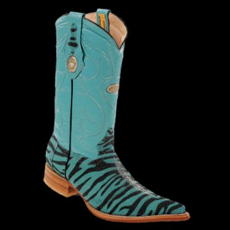 Mensusa Products White Diamonds BootsStingray W. Zebra Design Turquoise 3xToe Cowboy Boots