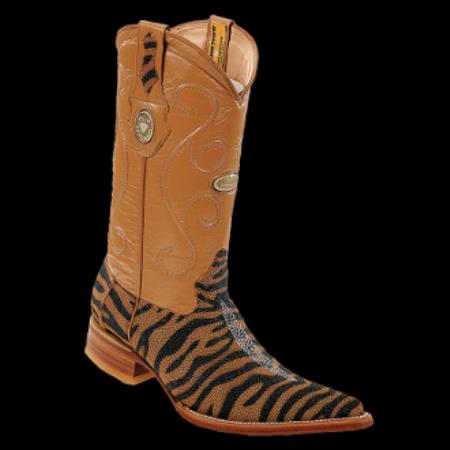 Mensusa Products White Diamonds BootsStingray W. Zebra Design Brown 3xToe Cowboy Boots