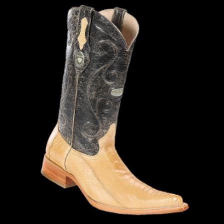 Mensusa Products White Diamonds BootsMen's Ostrich Leg Sand 3xToe Cowboy Boots
