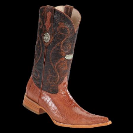 Mensusa Products White Diamonds BootsMen's Ostrich Leg Cognac 3xToe Cowboy Boots