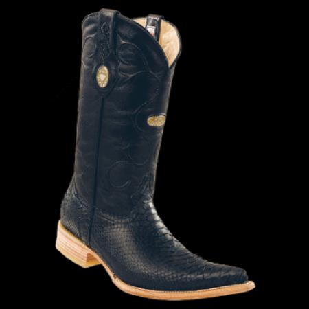 Mensusa Products White Diamonds BootsPython Snake Black Skin 3xToe Cowboy Boots