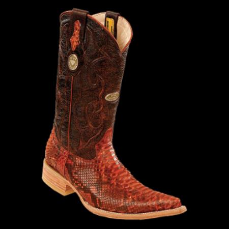 Mensusa Products White Diamonds BootsPython Snake Red Skin 3xToe Cowboy Boots