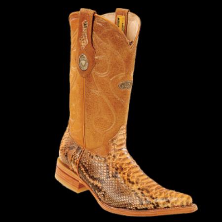 Mensusa Products White Diamonds BootsPython Snake Buttercup Skin 3xToe Cowboy Boots
