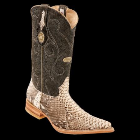 Mensusa Products White Diamonds BootsPython Snake Natural Skin 3xToe Cowboy Boots