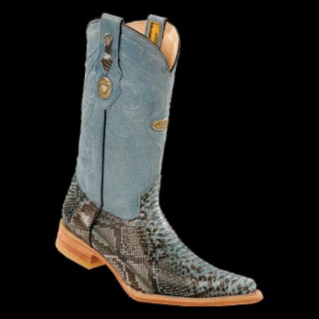 Mensusa Products White Diamonds BootsPython Snake Baby Blue Skin 3xToe Cowboy Boots