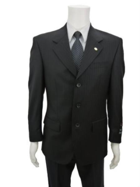 Mensusa Products Richard Harris 3 Buttons Super Wool pin stripe patterned Suit and Pleated Pants Black