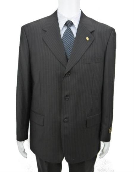 Mensusa Products Richard Harris 3 Buttons Super 100 Wool pin stripe patterned Suit with Pleated Pants, Black Stripe