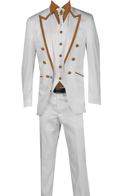 Mensusa Products 3 Piece Blazer+Trouser+Waistcoat White/Black Trimming Tailcoat Tuxedos Suit/Jacket-DarkBrown