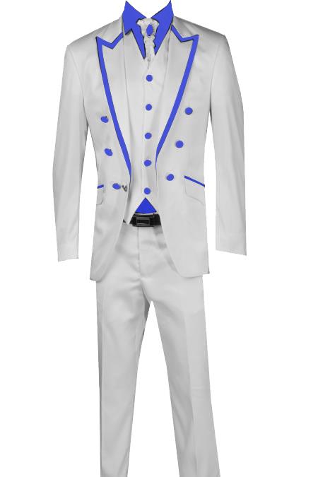 Mensusa Products 3 Piece Blazer+Trouser+Waistcoat White/Black Trimming Tailcoat Tuxedos Suit/Jacket-NavyBlue