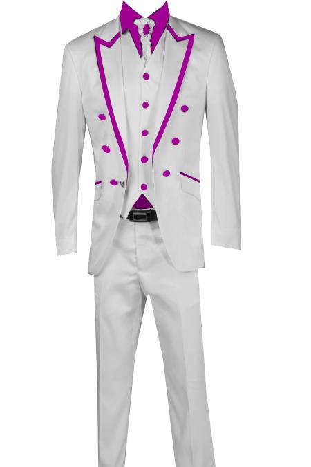 Mensusa Products 3 Piece Blazer+Trouser+Waistcoat White/Black Trimming Tailcoat Tuxedos Suit/Jacket-Purple