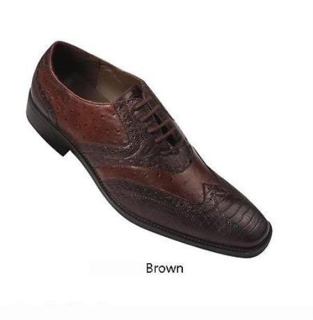 Mensusa Products Men's Brown/Brown Wingtip Design Dress Shoes Ostrich Print Size