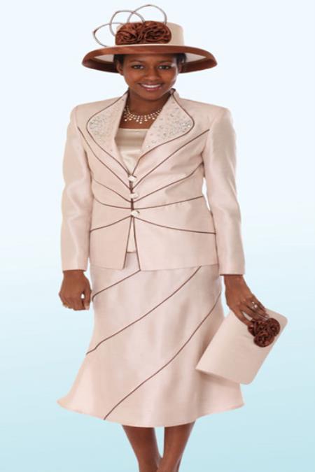 Mensusa Products Lynda Couture Promotional Ladies SuitsChampgne with Brown