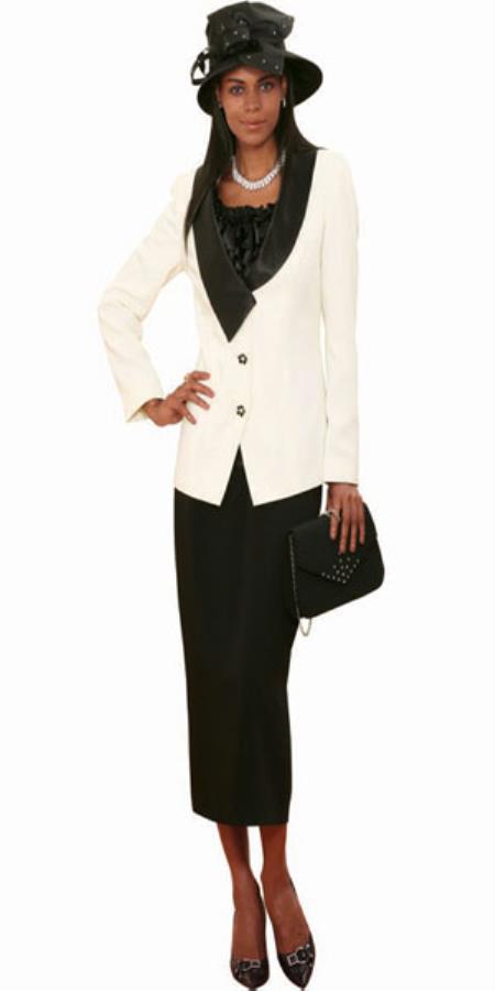Mensusa Products Lynda Couture Promotional Ladies Suits Ivory With Black
