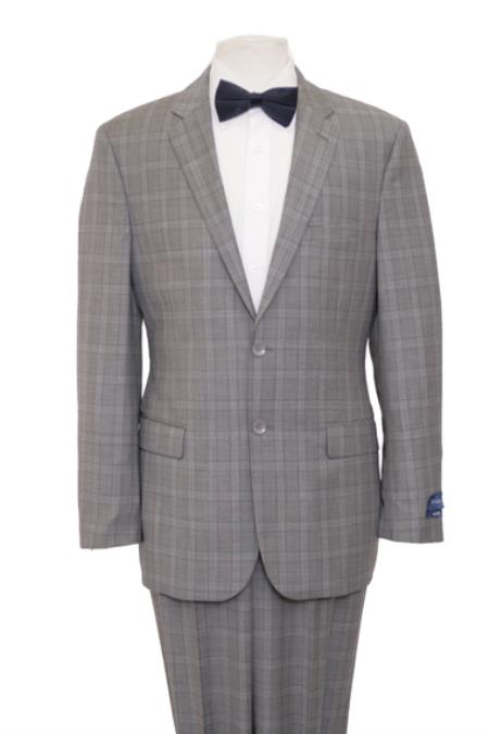 Mensusa Products Authentic 1 Wool Suit 2 Button Side Vent Jacket Flat Front Pants Wool Classic Windowpane