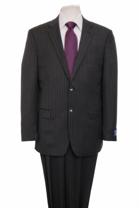 Mensusa Products Authentic 1 Wool Suit 2 Button Side Vent Jacket Flat Front Pants Pinstripe