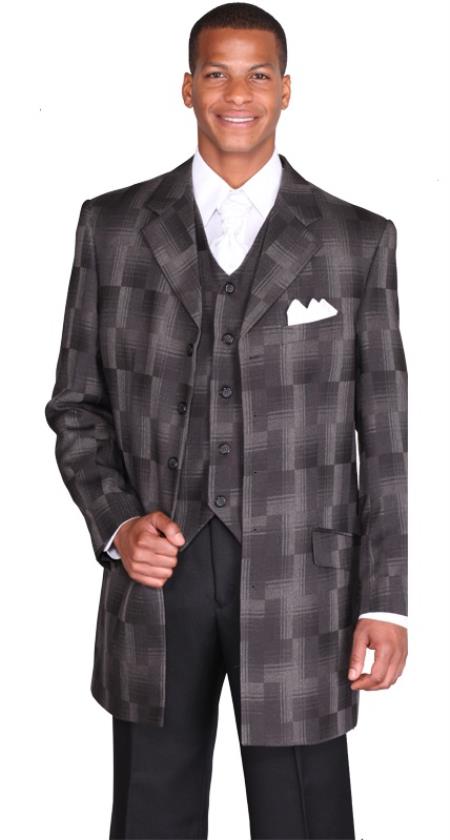 Mensusa Products Long Jacket Fashion Suit by Milano Moda Mens Square Pattern Suits