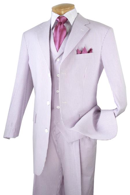Mensusa Products Mens Fashion Lavender Seersucker 3 Piece Suit