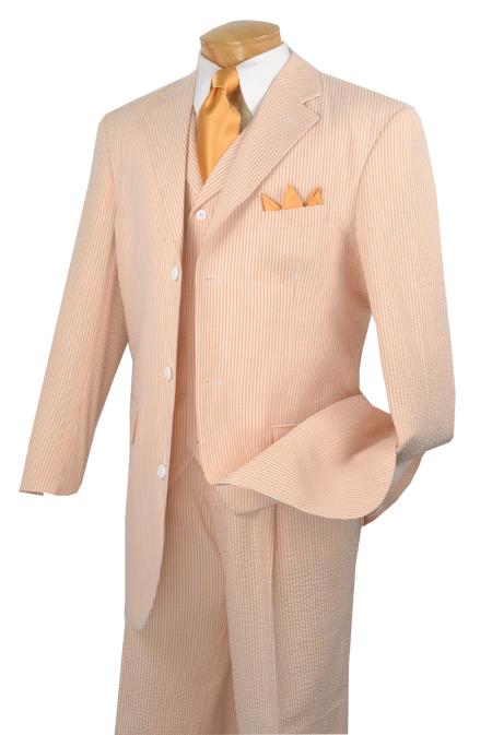 Mensusa Products Peach Seersucker 3 Piece Fashion Length Suit