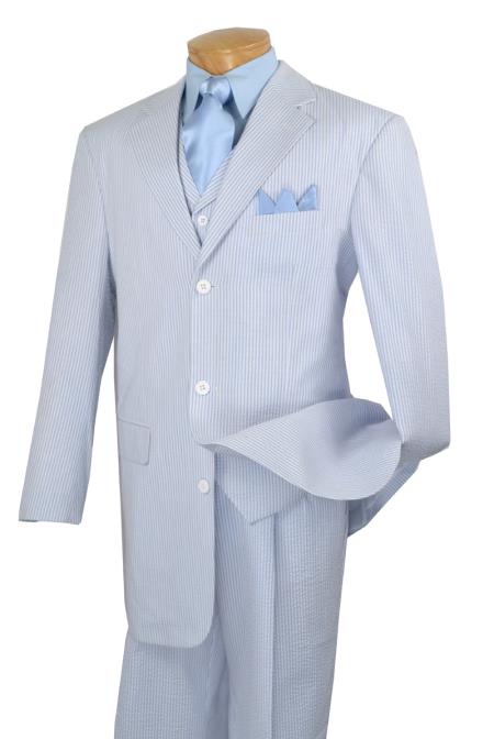 Mensusa Products Mens Fashion Baby Blue Seersucker 3 Piece Suit