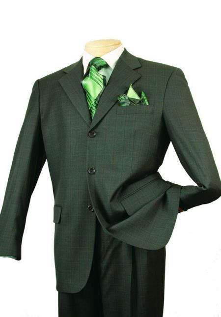 Mensusa Products Olive Square Pattern 3 Button Suit