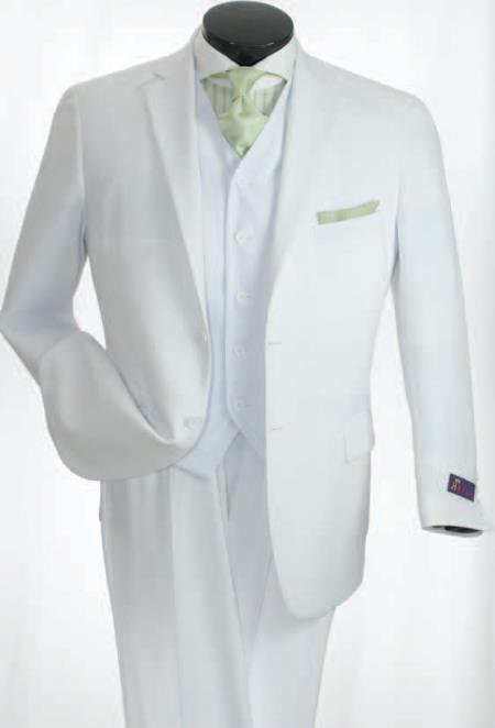 Mensusa Products Mens 2 Button Classic White Suits