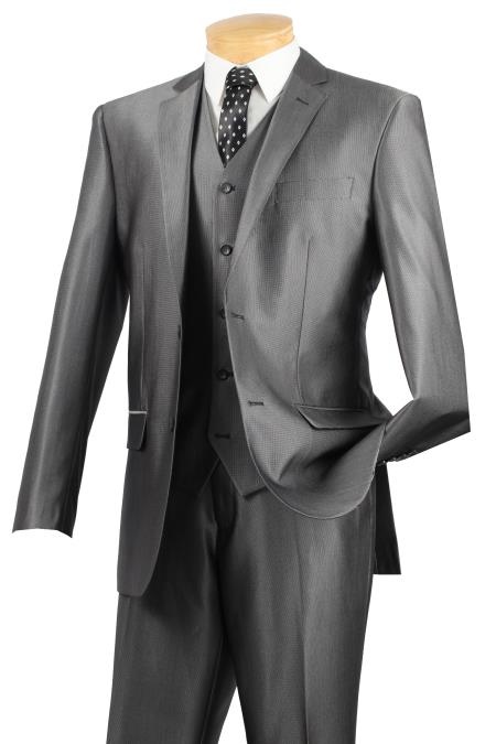 Mensusa Products 2 Button Textured Solid 3pcs Slim Fit Suit with vest