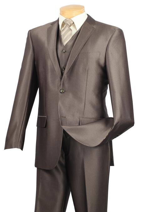Mensusa Products 2 Button Textured Solid 3 Piece Slim Fit Suit with vest