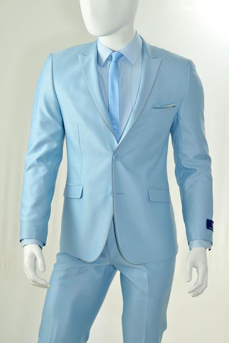 Mensusa Products Slim Cut 2Piece Suit, 2 Button SingleBreast Jacket With Peak Lapels White Trim Tuxedo