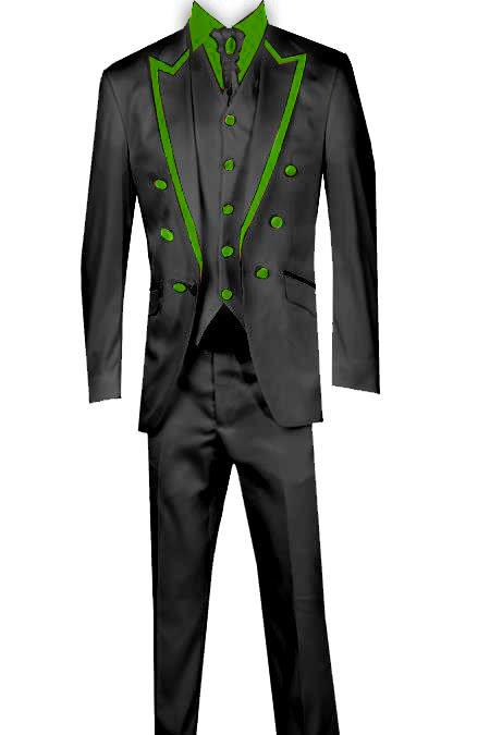 Mensusa Products 3 Piece Blazer+Trouser +Waistcoat Trimming Tailcoat Tuxedos Suit/Jacket Lime Green ~ Apple ~ Neon Bright Green