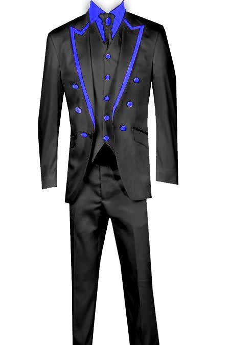 Mensusa Products 3 Piece Blazer +Trouser +Waistcoat Trimming Tailcoat Tuxedos Suit/Jacket Blue