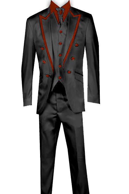 Mensusa Products 3 Piece Blazer +Trouser +Waistcoat Trimming Tailcoat Tuxedos Suit/Jacket Brown