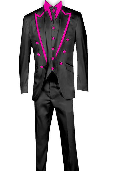 Mensusa Products 3 Piece Blazer+Trouser+Waistcoat Trimming Tailcoat Tuxedos Suit/Jacket Dark Pink