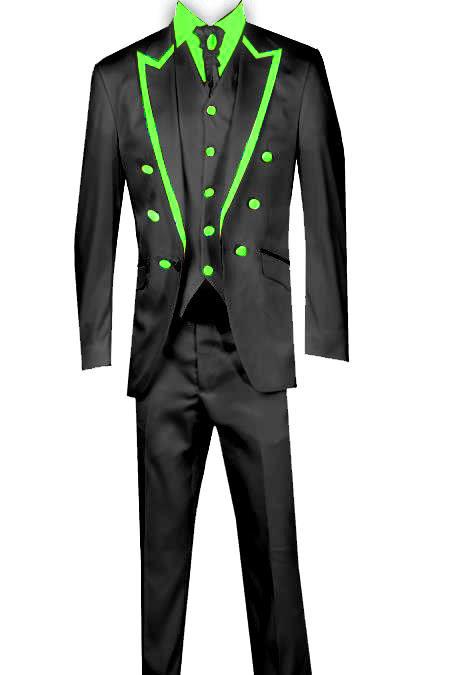 Mensusa Products 3 Piece Blazer+Trouser+Waistcoat Trimming Tailcoat Tuxedos Suit/Jacket-Lime Green