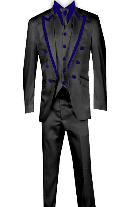 Mensusa Products 3 Piece Blazer+Trouser+Waistcoat Trimming Tailcoat Tuxedos Suit/Jacket-Navy Blue